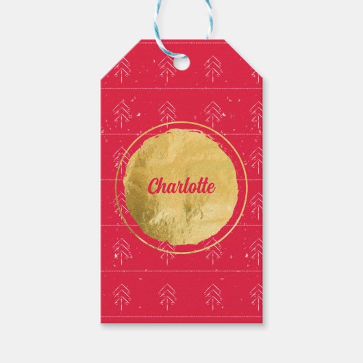 Minimalistische 🎄 Kerstbomen Gouden Cirkel Sneeuw Cadeaulabel (Voorkant)
