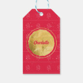 Minimalistische 🎄 Kerstbomen Gouden Cirkel Sneeuw Cadeaulabel (Achterkant)