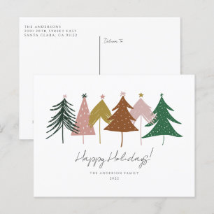 Minimalistische Kerstbomen met een feestelijke uit Feestdagenkaart