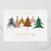 Minimalistische Kerstbomen met een Festieve Uitstr Folie Feestdagenkaart (Voorkant)