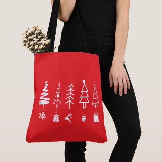 Minimalistische kerstbomen met Ornamenten Canvas t Tote Bag (Dichtbij)