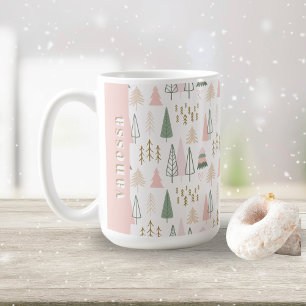 Minimalistische kerstbomen Sage Green & Blush Pink Koffiemok