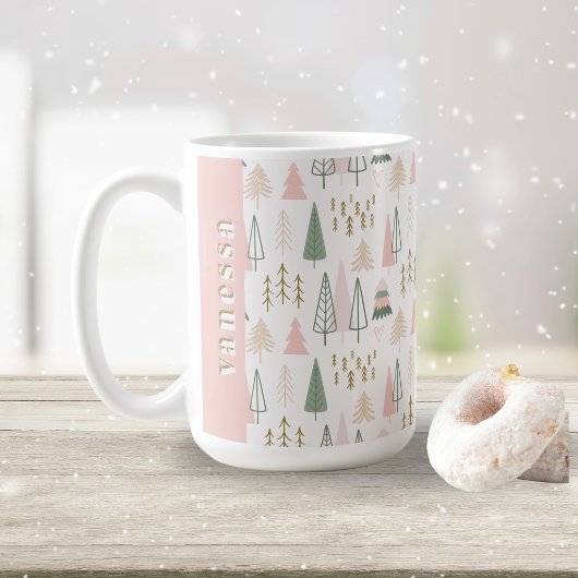 Minimalistische kerstbomen Sage Green & Blush Pink Koffiemok