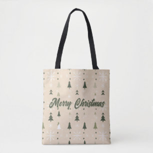 Minimalistische kerstbomen & sneeuwvlokken tote bag