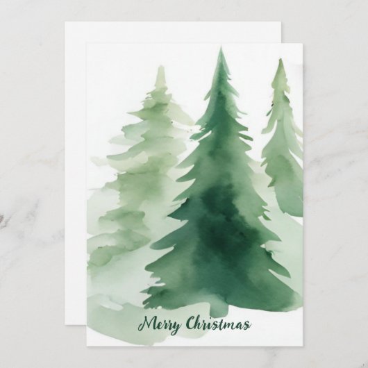 Minimalistische kerstbomen Waterverf Corporate Feestdagenkaart (Voorkant / Achterkant)