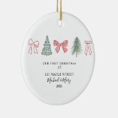 Minimalistische Kerstboog & Boom Eerste Kerstmis Keramisch Ornament (Rechts)
