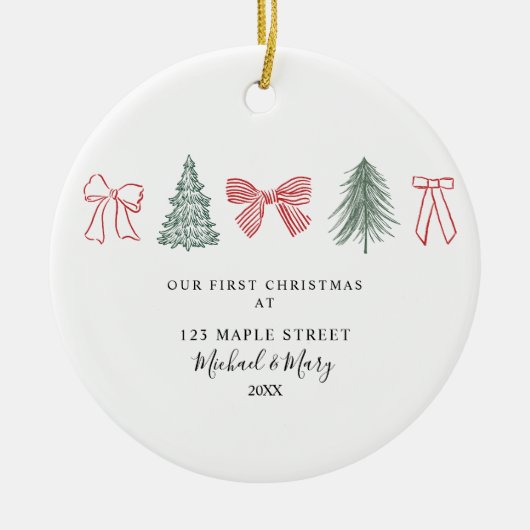 Minimalistische Kerstboog & Boom Eerste Kerstmis Keramisch Ornament (Voorkant)