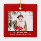 Minimalistische Kerstboom Familie Foto & Naam Keramisch Ornament (Achterkant)