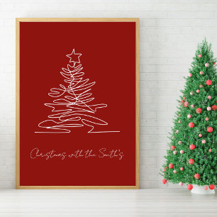 Minimalistische Kerstboom Familie Vakantieposter Poster