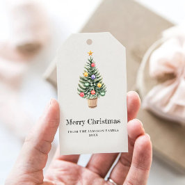 Minimalistische kerstboom Familienaam Jaar Cadeaulabel
