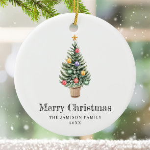 Minimalistische kerstboom Familienaam Jaar Keramisch Ornament