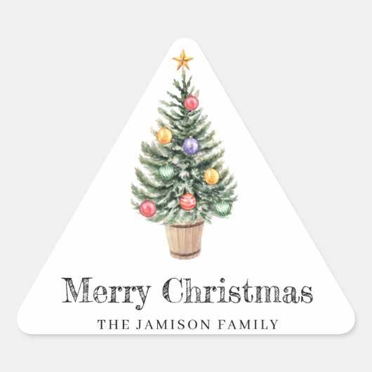 Minimalistische kerstboom Familienaam Jaar Sticker (Voorkant)