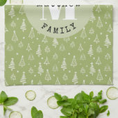 Minimalistische Kerstboom Groene Familievakantie Theedoek (Gevouwen)