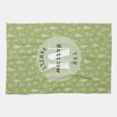 Minimalistische Kerstboom Groene Familievakantie Theedoek (Horizontaal)