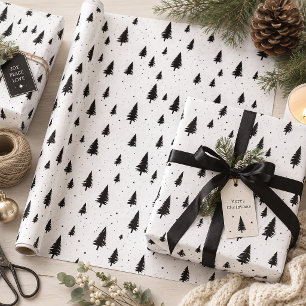 Minimalistische Kerstboom in Zwart & Wit Cadeaupapier