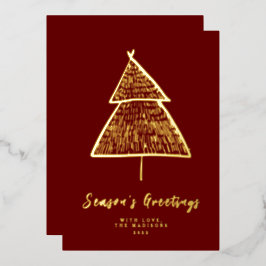 Minimalistische kerstboom met Seizoensgroeten  Folie Feestdagenkaart