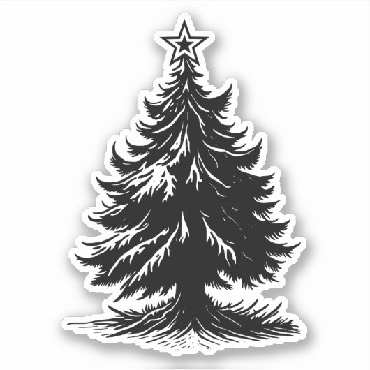 Minimalistische kerstboom met ster op top zwart sticker (Voorkant)