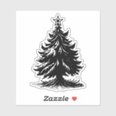 Minimalistische kerstboom met ster op top zwart sticker (Vel)