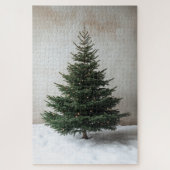 Minimalistische kerstboom met zachte lichten op sn legpuzzel (Verticaal)