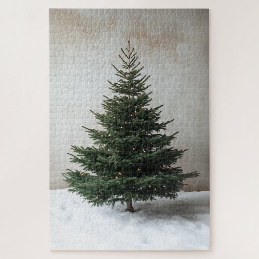 Minimalistische kerstboom met zachte lichten op sn legpuzzel (Verticaal)