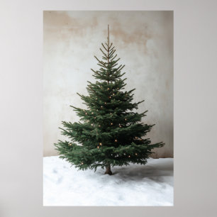 Minimalistische kerstboom met zachte lichten op sn poster