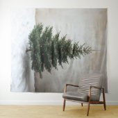 Minimalistische kerstboom met zachte lichten op sn wandkleed (In Situ (horizontaal))