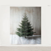 Minimalistische kerstboom met zachte lichten op sn wandkleed (Voorkant)