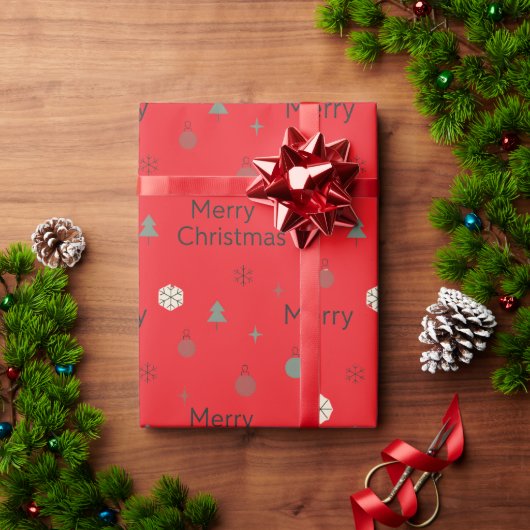 Minimalistische Kerstboom rode achtergrond Cadeaupapier (Feestdagen Geschenken)