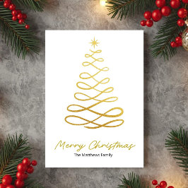 Minimalistische Kerstboomkaart met gouden lijn Feestdagenkaart