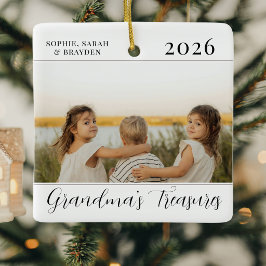 Minimalistische kerstcadeau voor oma met 2 foto's keramisch ornament