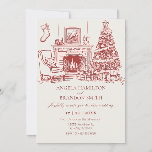  minimalistische kerstdecoratie bruiloft save the date (Voorkant)