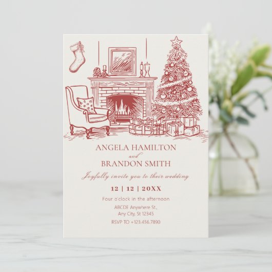 minimalistische kerstdecoratie bruiloft save the date (Staand voorkant)