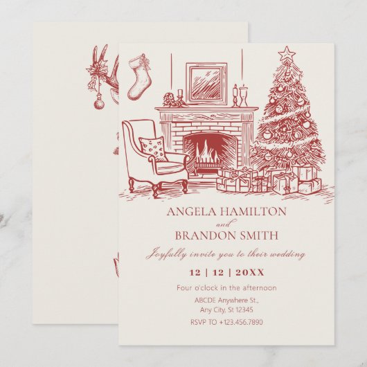 minimalistische kerstdecoratie bruiloft save the date (Voorkant / Achterkant)
