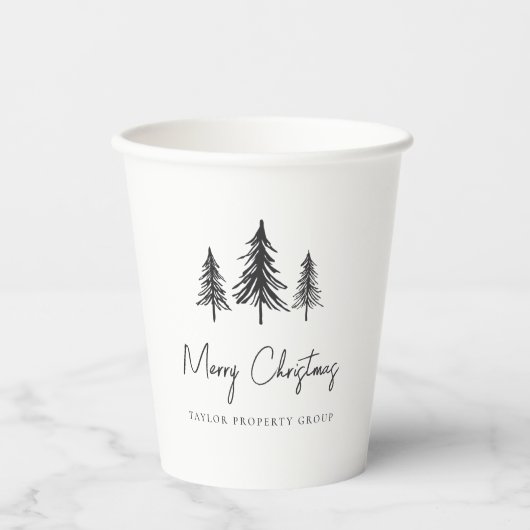Minimalistische kerstdennenbomen papieren bekers (Voorkant)