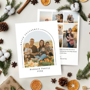 Minimalistische kerstfamiliefoto met typemachine b feestdagenkaart