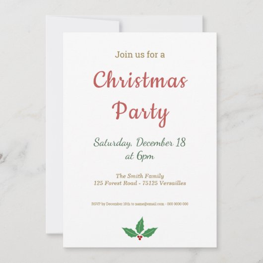 Minimalistische kerstfeestuitnodiging kaart (Voorkant)