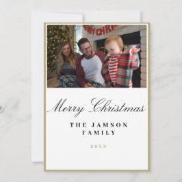 Minimalistische kerstfoto kaart met gouden lijst v