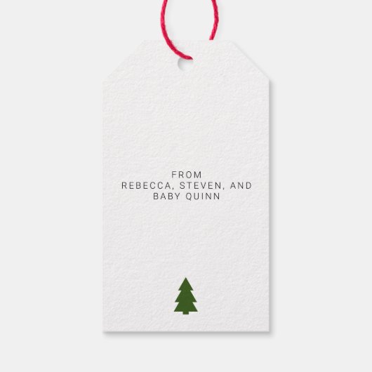 Minimalistische kerstfoto-labels met kerstboom-ach cadeaulabel (Achterkant)
