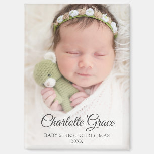 Minimalistische kerstfoto van pasgeboren baby magneet