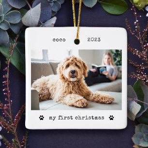 Minimalistische kerstfoto van typemachine Dog Keramisch Ornament