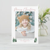 Minimalistische kerstfoto's met roze bomen feestdagenkaart (Staand voorkant)