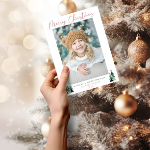 Minimalistische kerstfoto's met roze bomen feestdagenkaart