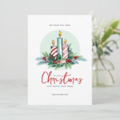 Minimalistische kerstkaarsen bloemenboeket kaart (Staand voorkant)