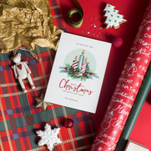 Minimalistische kerstkaarsen bloemenboeket kaart