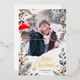 Minimalistische kerstkaart – Gepersonaliseerd P Folie Feestdagenkaart