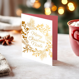 Minimalistische Kerstkaart met Gouden Folie Krans Kaarten