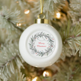 Minimalistische Kerstkrans en Lichtjes Keramische Bal Ornament