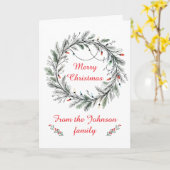 Minimalistische kerstkrans en -verlichting kaart (Gele Bloem)