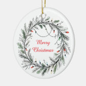 Minimalistische kerstkrans en -verlichting keramisch ornament (Links)