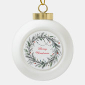 Minimalistische kerstkrans en -verlichting keramische bal ornament (Voorkant)